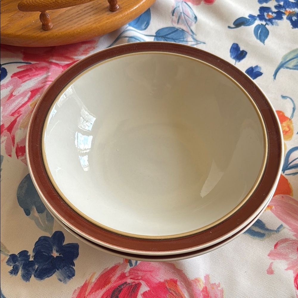 Cream and Brown Ceramic Dinnerware Set ironstone large bowls (2)